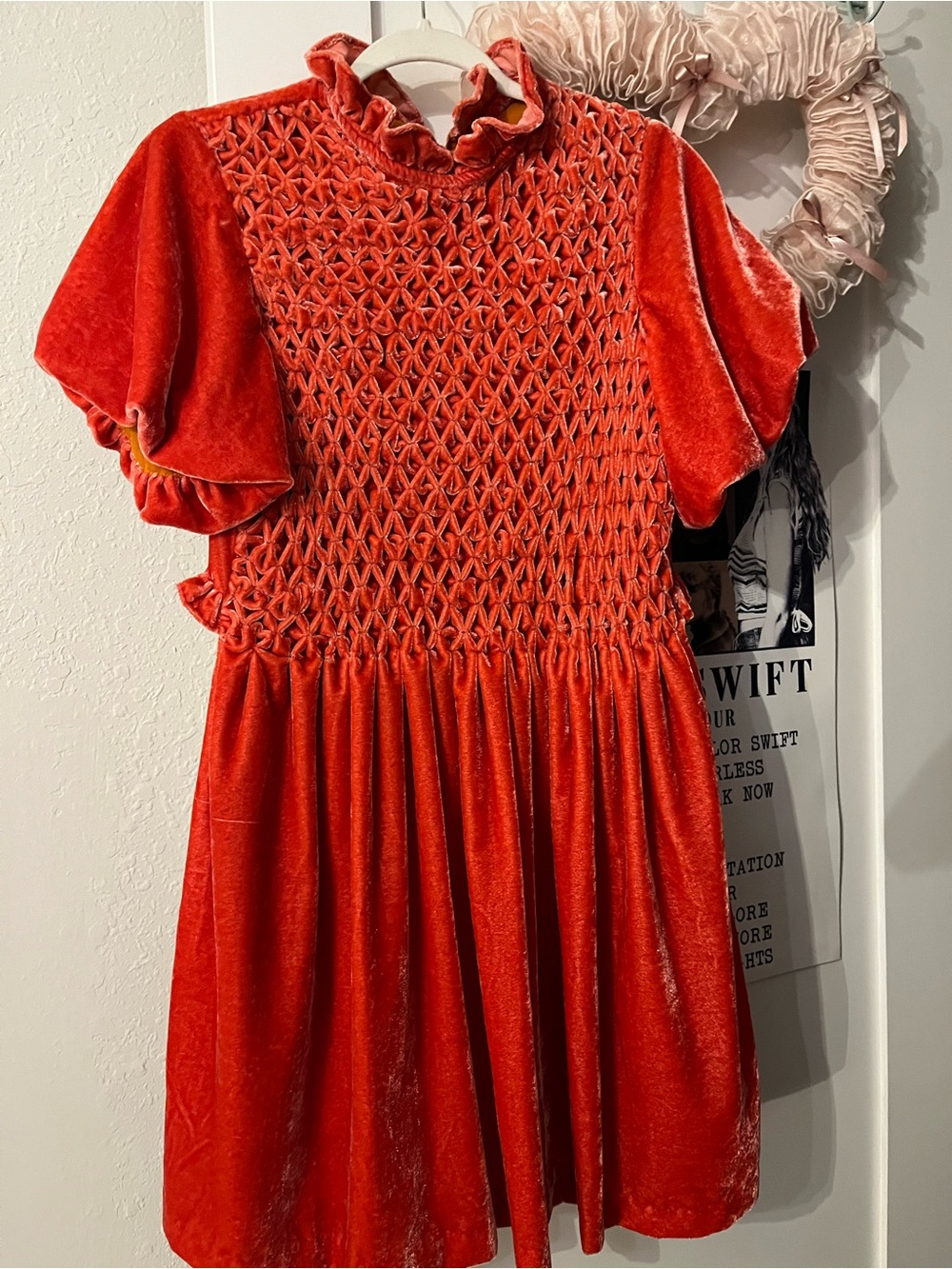 Orange Free People Velvet Smocked Party Dress